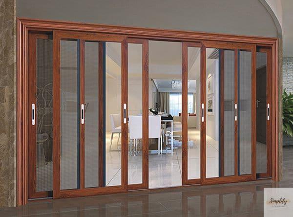 cửa lưới vân gỗ dạng lùa